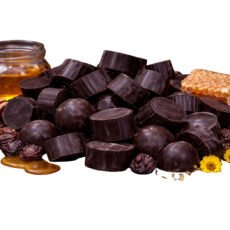 Dark chocolate, honey, and dried fruits.