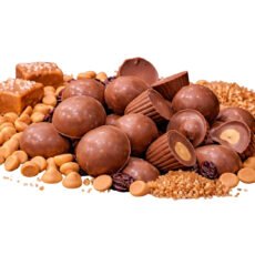 Assorted chocolates and butterscotch candies.